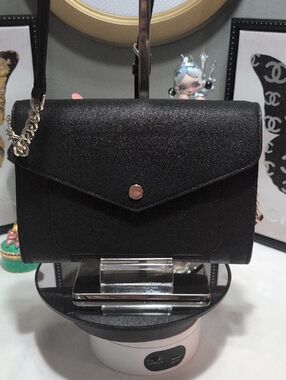 Kate Spade Tinsel Flap Crossbody Purse  Black Glitter Fabric & Gold Tone Hdw 💎